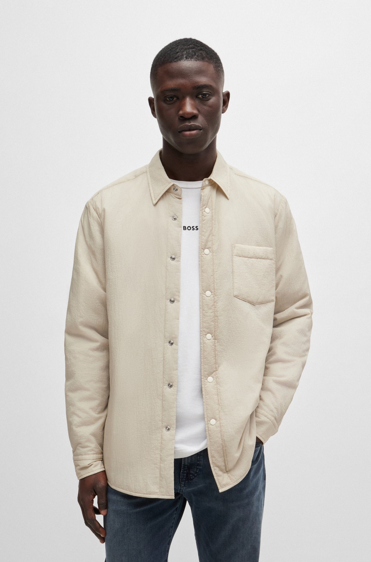 BOSS - Relaxed-fit overshirt with inner quilting and point collar