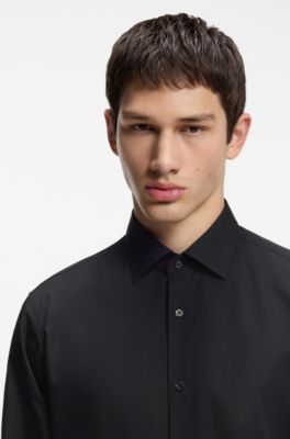 Modern-fit shirt in easy-iron cotton poplin, Black