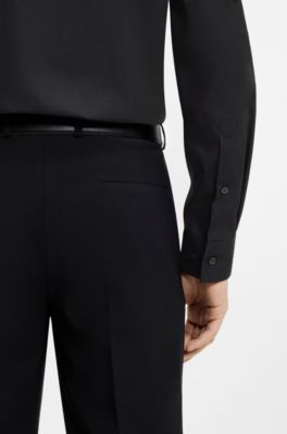 Modern-Fit Hemd aus b&uuml;gelleichter Baumwoll-Popeline, Schwarz