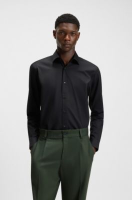 Modern-fit shirt in easy-iron cotton poplin, Black