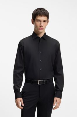 Modern-fit shirt in easy-iron cotton poplin, Black