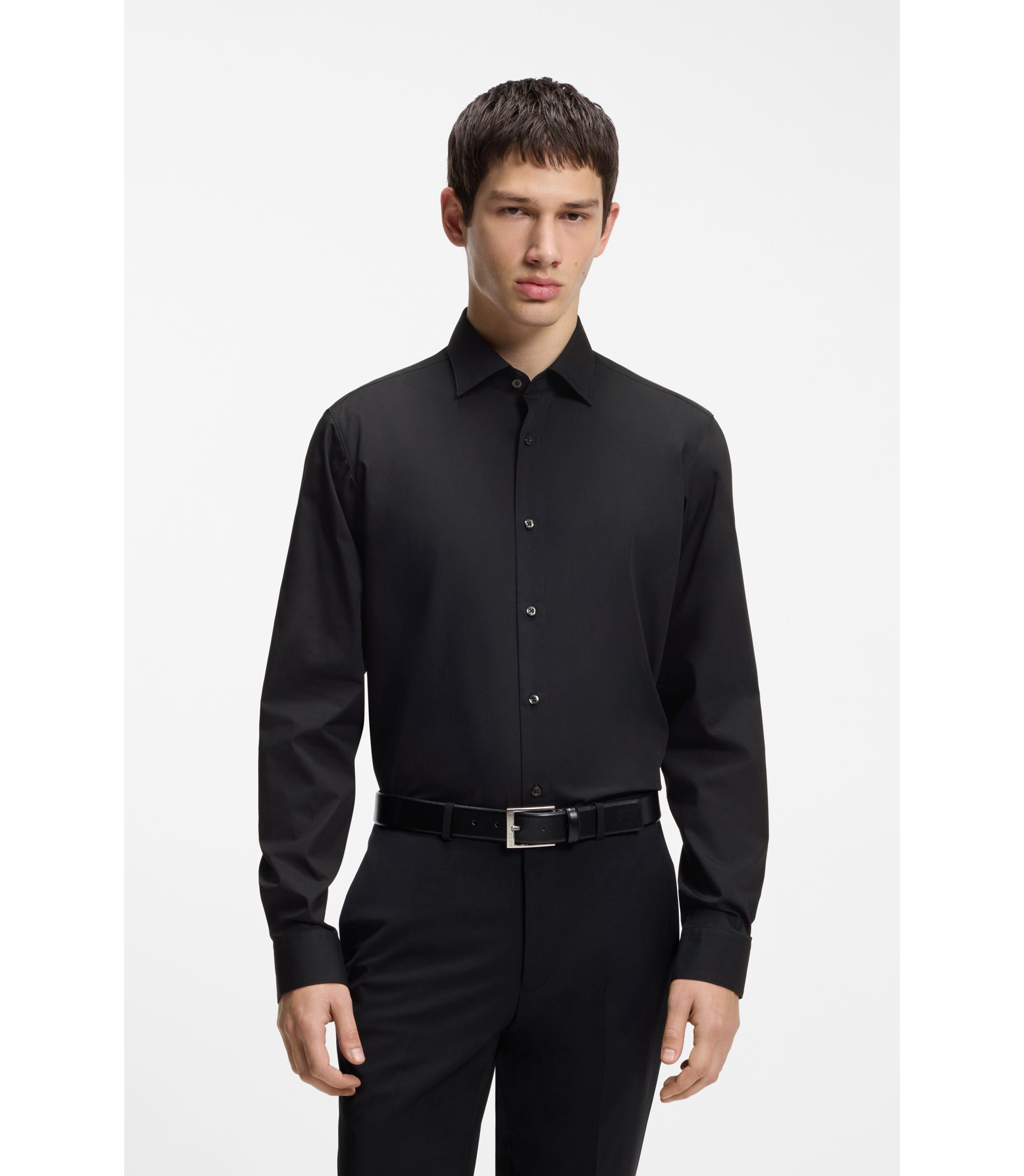 Modern-Fit Hemd aus bügelleichter Baumwoll-Popeline