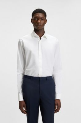 Modern-fit shirt in easy-iron cotton poplin, White