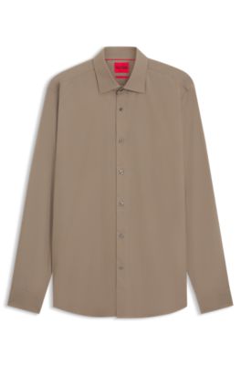 Modern-fit shirt in easy-iron cotton poplin, Brown