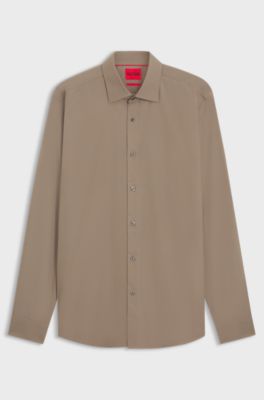 Modern-fit shirt in easy-iron cotton poplin, Brown