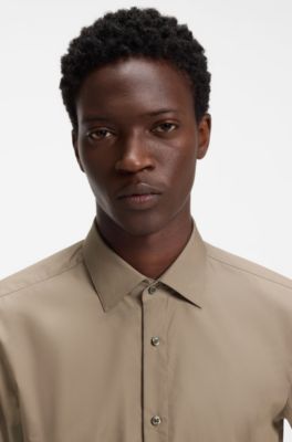 Modern-fit shirt in easy-iron cotton poplin, Brown