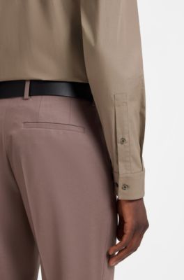 Modern-fit shirt in easy-iron cotton poplin, Brown
