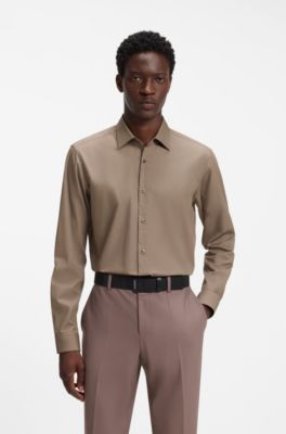 Modern-fit shirt in easy-iron cotton poplin, Brown