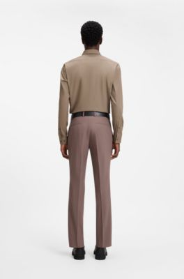 Modern-fit shirt in easy-iron cotton poplin, Brown