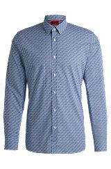 Extra-slim-fit shirt in printed cotton poplin, Light Blue