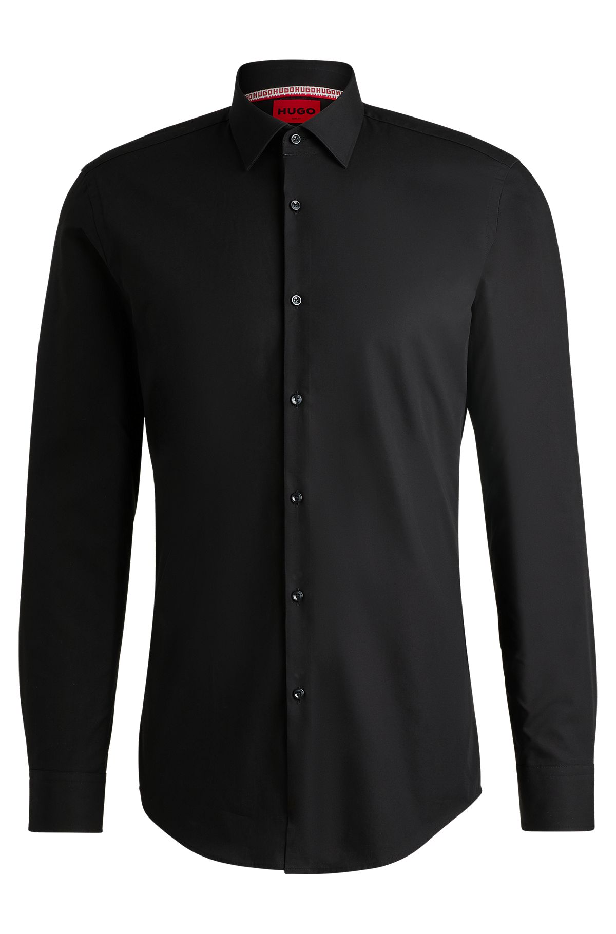 Slim-fit shirt in easy-iron cotton poplin, Black