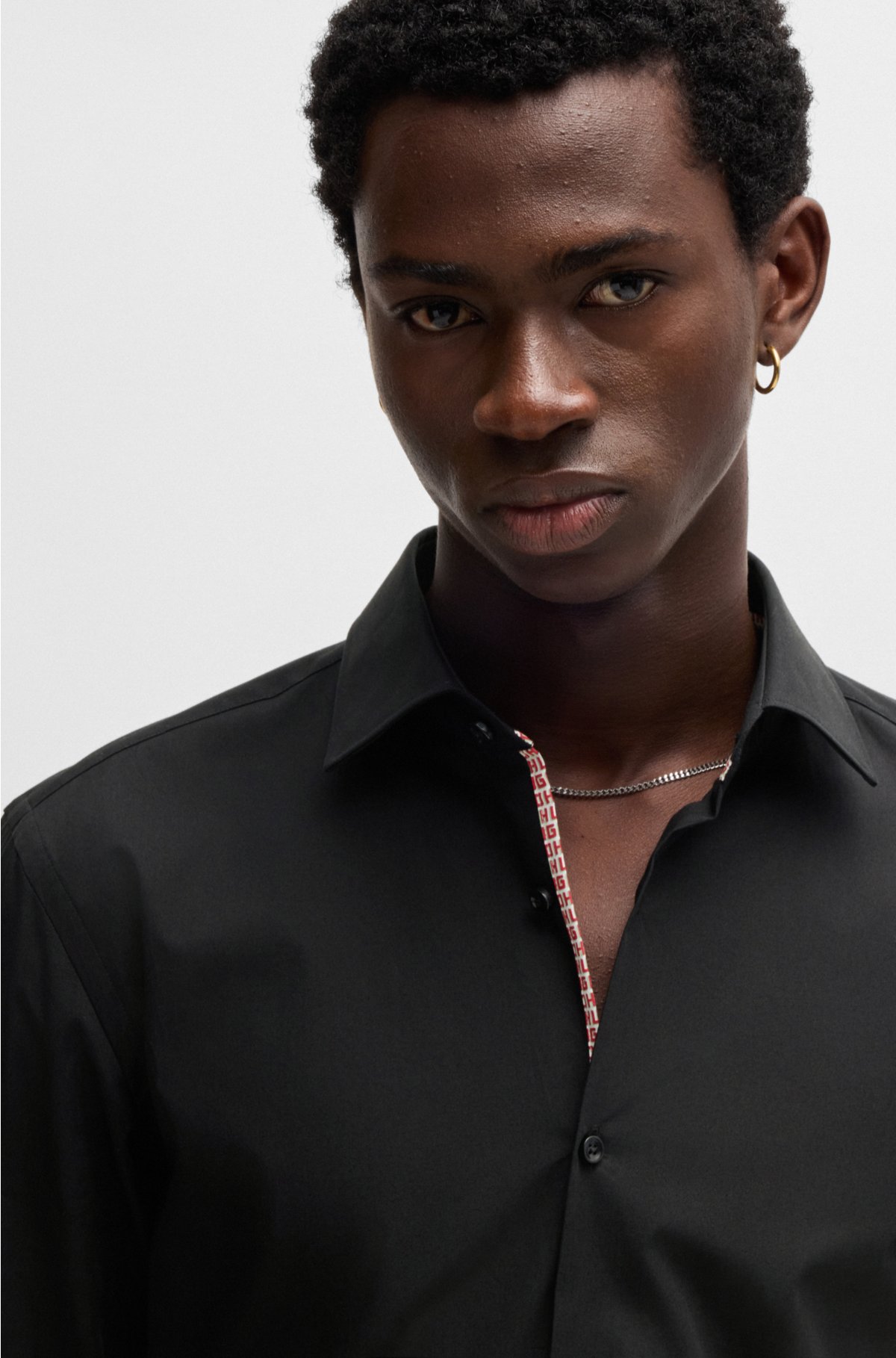 Slim-fit shirt in easy-iron cotton poplin, Black