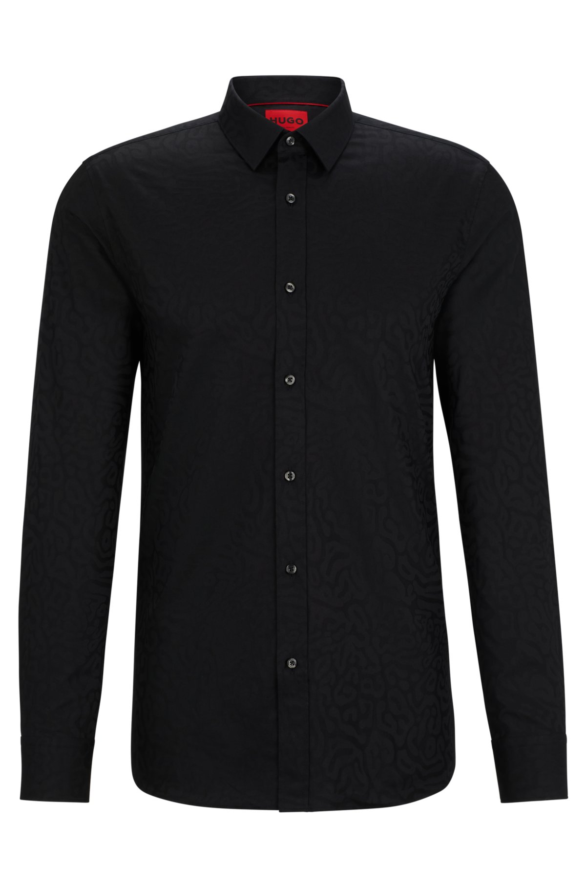 Extra-slim-fit shirt in animal-pattern cotton jacquard, Black