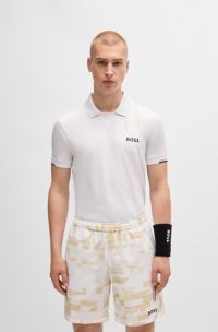 BOSS x Matteo Berrettini Slim-Fit Poloshirt mit V-Einsatz , Weiß