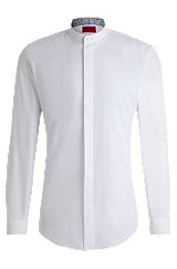 Slim-fit shirt in cotton with patterned inner placket, White