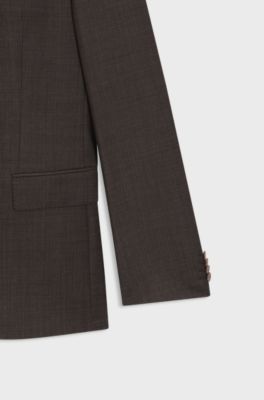 Slim-fit suit in micro-patterned stretch virgin wool, Dark Brown