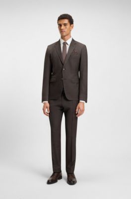 Slim-fit suit in micro-patterned stretch virgin wool, Dark Brown