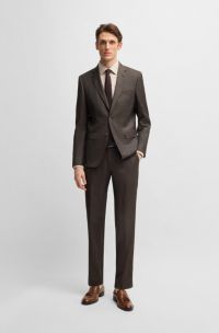 Slim-fit suit in micro-patterned stretch virgin wool, Dark Brown