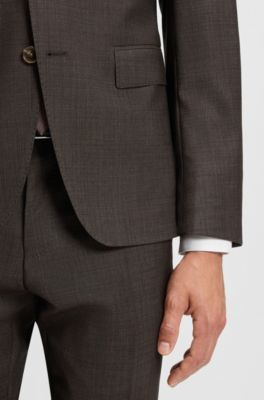 Slim-fit suit in micro-patterned stretch virgin wool, Dark Brown