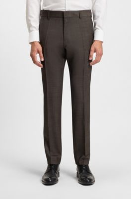 Slim-fit suit in micro-patterned stretch virgin wool, Dark Brown