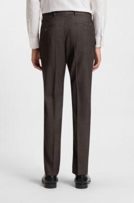 Slim-fit suit in micro-patterned stretch virgin wool, Dark Brown