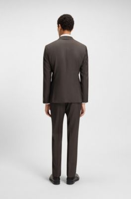 Slim-fit suit in micro-patterned stretch virgin wool, Dark Brown