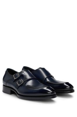 BOSS - Double-strap monk shoes in leather with heel detail