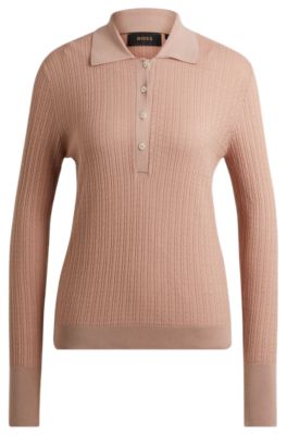 BOSS - Cable-knit collared sweater in silk and cotton - light pink