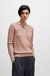 Cable-knit collared sweater in silk and cotton, light pink