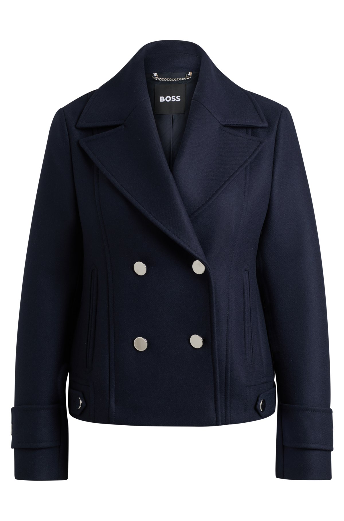 Double-breasted coat in a wool blend with cashmere, Dark Blue