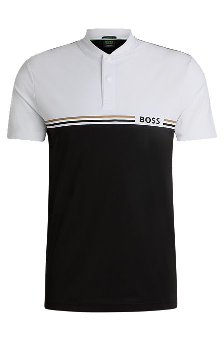 BOSS x Matteo Berrettini slim-fit polo shirt with bomber collar, White / Black