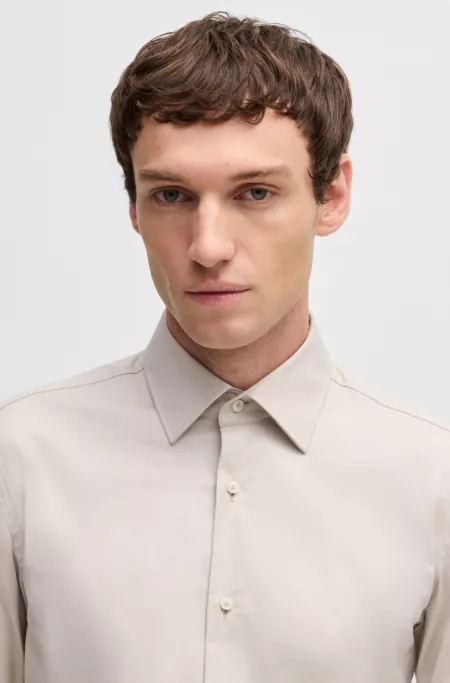 Slim-fit shirt in easy-iron stretch-cotton twill