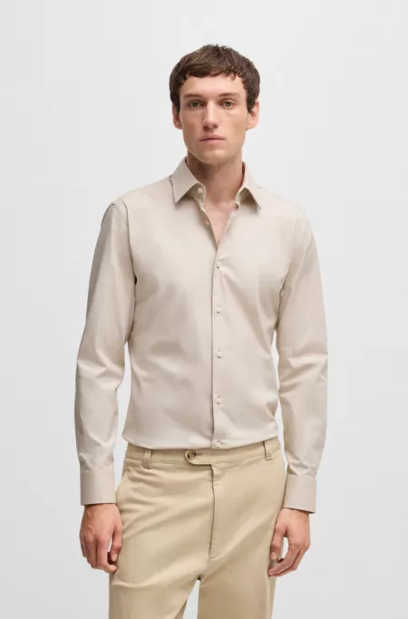 Slim-fit shirt in easy-iron stretch-cotton twill