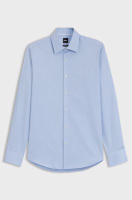 Regular-fit shirt in easy-iron pepita stretch cotton, Light Blue