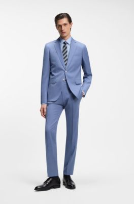 Regular-fit shirt in easy-iron pepita stretch cotton, Light Blue