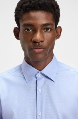 Regular-fit shirt in easy-iron pepita stretch cotton, Light Blue