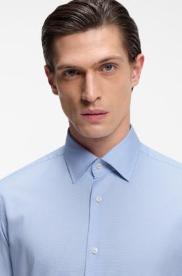 Regular-fit shirt in easy-iron pepita stretch cotton, Light Blue