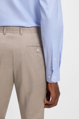 Regular-fit shirt in easy-iron pepita stretch cotton, Light Blue