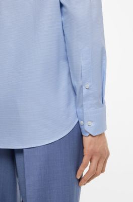 Regular-fit shirt in easy-iron pepita stretch cotton, Light Blue