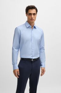 Chemise Regular en coton stretch Pepita facile à repasser, bleu clair