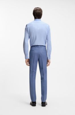 Regular-fit shirt in easy-iron pepita stretch cotton, Light Blue