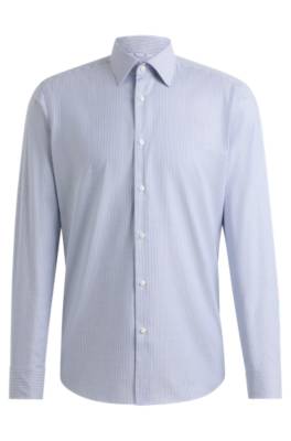 Hugo Boss Regular-fit Shirt In Easy-iron Striped Stretch Cotton In Blue