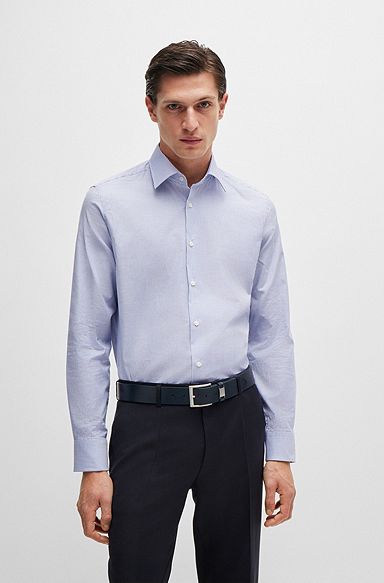 Regular-fit shirt in easy-iron striped stretch cotton, Blue