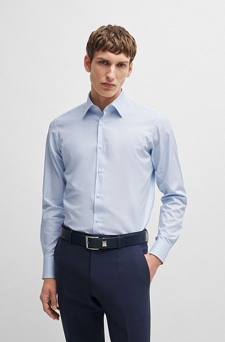 Regular-fit shirt in easy-iron striped stretch cotton, Light Blue