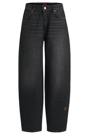 Relaxed-fit jeans in grey rigid denim, Dark Grey