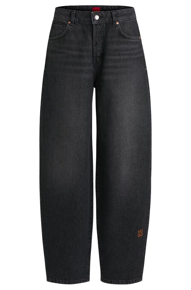 Relaxed-fit jeans in grey rigid denim, Dark Grey