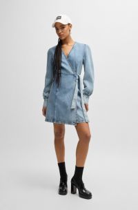 Wikkeljurk van stevig, oceaanblauw denim, Lichtblauw