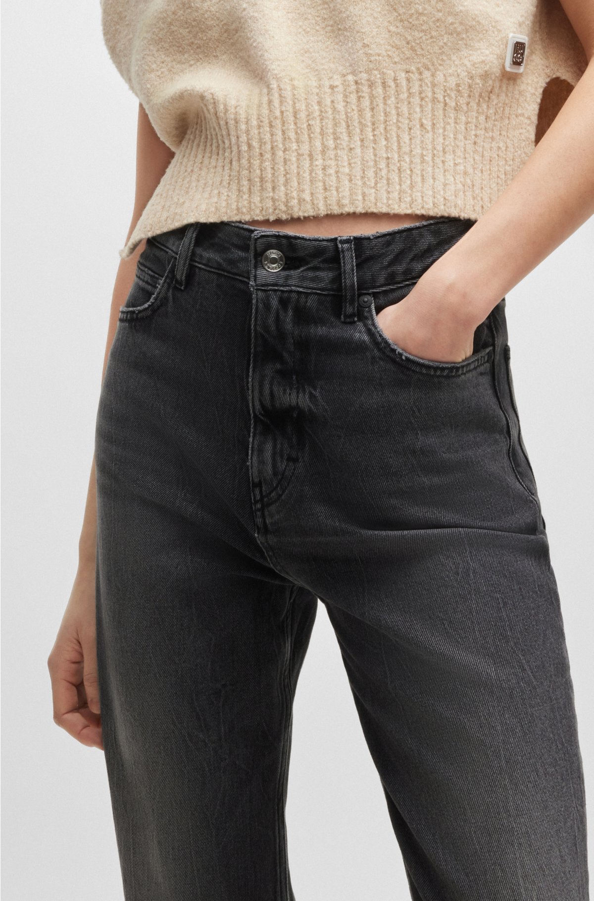 Mom-fit jeans in dark-grey comfort-stretch denim, Dark Grey