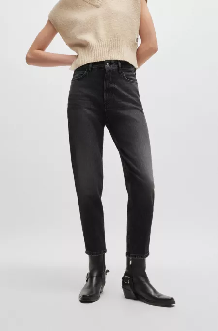 Mom-fit jeans in dark-grey comfort-stretch denim