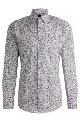 BOSS - Slim-fit shirt in floral-print stretch cotton 